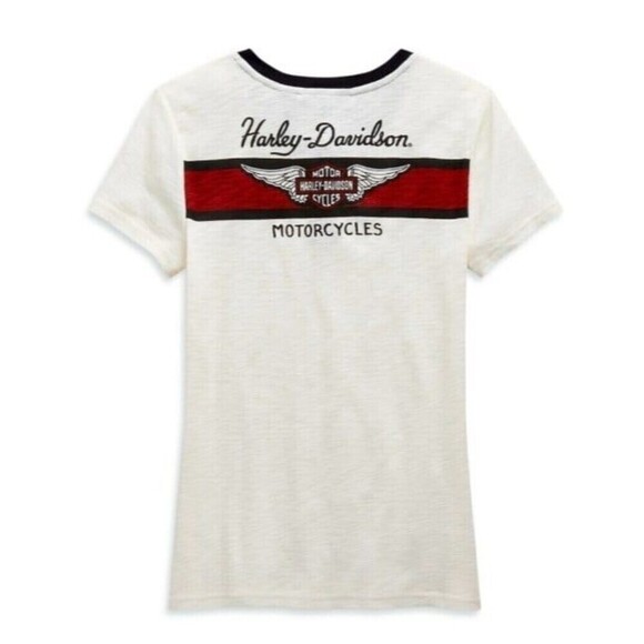 Harley Davidson Women's Winged Logo Short Sleeve Henley - Picture 2 of 9